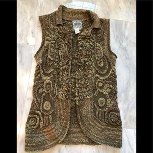 Olive Green, Crewel, Wool Blend Vest